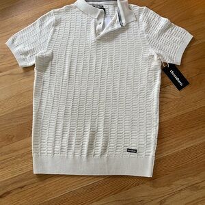 Threadbare Mens Retro Button Sweater Polo Shirt MEDIUM IVORY NEW NWT